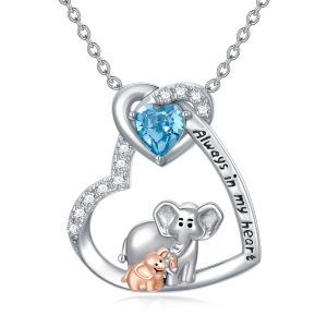 Elephant Crystal Heart Pendant Necklace in Sterling Silver Always In My Heart