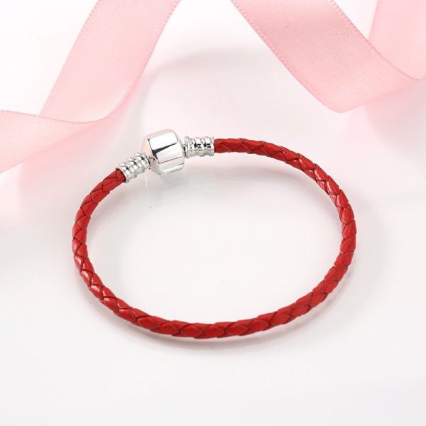 Girls' Leather Material Basic Hand Rope Sterling Silver S925 Simple Buckle Is Applicable To Beaded Pendant Accessories