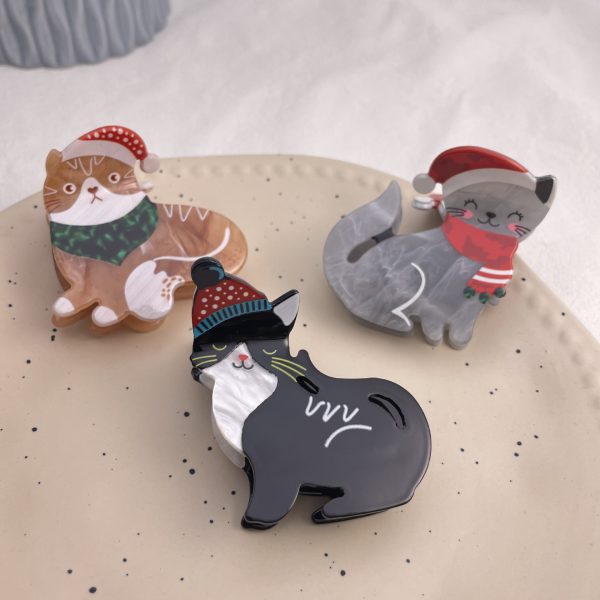 Animal Cat Christmas Acrylic Barrettes
