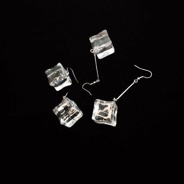 Transparent Acrylic Three-dimensional Large Ice Cube Earrings