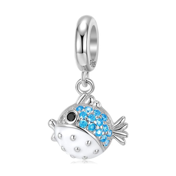 Cute Dudu Fugu Pendant S925 Sterling Silver Blue Bracelet Necklace Diy Beaded Accessories