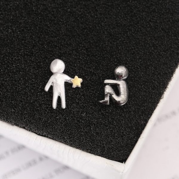 S925 Sterling Silver Temperamental Lover Fashionable Asymmetric Earrings