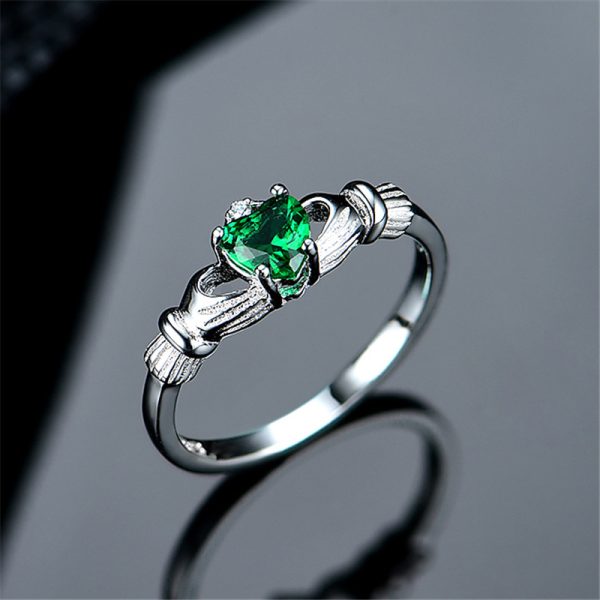 925 Silver European And American Exquisite Fashion Personality Color Glass Main Stone Love Crown Ring