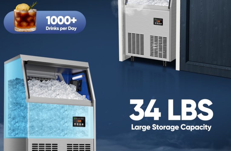 Only 197, Shop Now! Commercial Ice Maker Machine, 100LBS/24H Stainless Steel Under Counter Ice Maker with 34LBS Ice Bin, Freestanding Ice Maker for Restaurant, Home, Bar, Office, School, Party