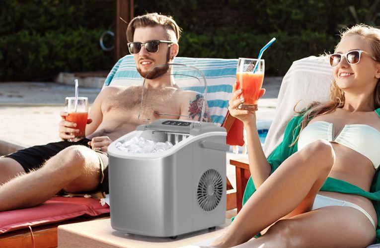 Portable Countertop Ice Maker Machine , 3K+ Bought in Past Month, Original Price: $39, Now: $33, With Handle, 9 Bullet-Shaped Ice Cubes Ready in 6 Mins, 26Lbs/24H, Self-Cleaning Function with Ice Scoop and Basket for Home/Kitchen/Party (Grey)